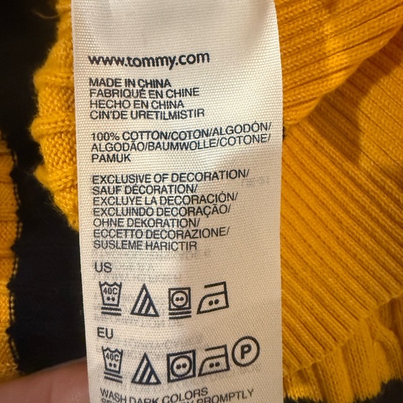 Tommy Hilfiger Yellow Black Striped V-Neck Knit Sweater Fall Size M - Picture 5 of 5